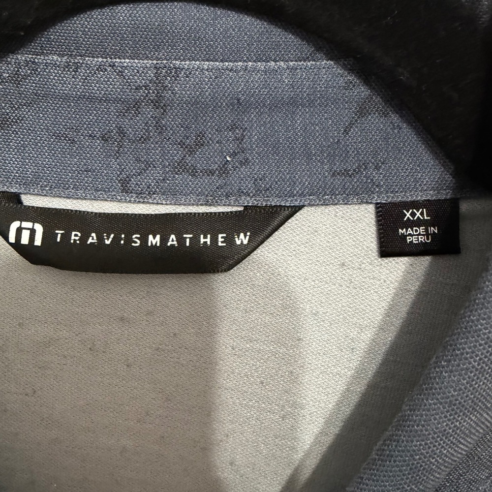 TravisMathew Mens XXL Short Sleeve Button Up Shirt Blue Grey Park MGM LogoFloral - Picture 5 of 7
